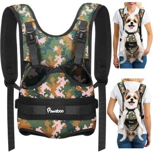 Pawaboo Pet Dog Front Carrier Backpacks, Legs Out Pet Carrier Backpack for Dogs, Adjustable Easy-fit Dog Chest Carriers for Small Medium Dogs Hands Free for Travel Hiking Cycling Camping, M, Camo