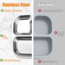 Palksky Stainless Steel Toddler Plates with Lids - 3-Pack Divided Baby Plates for Portion Control, Microwave & Dishwasher Safe Easy-Clean Lunch Trays
