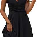 OURIN Women's Spring Deep V Neck Sleeveless Floral Sundresses with Pockets Flowy Summer Dresses for Women (Large, Black)