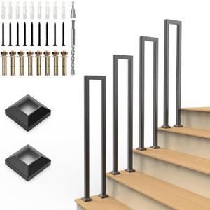 U-Shaped Staircase Handrails for Outdoor & Indoor Steps, Industrial Hand Rail Floor Mounted, Non-Slip Wrought Iron Railing for Porch, Loft, Corridor, Garden (Height: 35.5in) (1 Piece/Set)