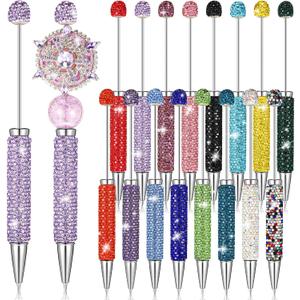Tondiamo 16 Pcs Full Rhinestones Beadable Pens Glitter Fancy Pens Bulk for Beads DIY Luxury Diamond Beaded Pen Sparkly Cute Journalling Ballpoint Fun Bling Ballpoint for DIY Craft Making