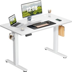 Sweetcrispy Height Adjustable Electric Standing Desk, 40 x 24 Inch Sit to Stand Up Computer Workstation Rising Gaming Office Table with 3 Memory Presets, Splice Board, T-Shaped Bracket Home