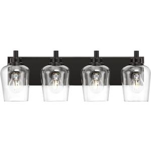 Bathroom Light Fixtures, 4-Light Modern Vanity Light with Clear Glass Wine Glass-Shaped Shade, Vanity Lighting Fixtures Over Mirror, Matte Black, VL155-MB-4