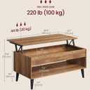 VASAGLE Lift Top Coffee Table, Lift Tabletop Dining Table, Gas Spring, Hidden Compartment, Open Storage Shelf, for Living Room, Home Office, Honey Brown ULCT268KB01S
