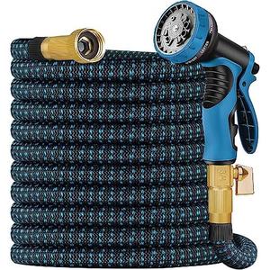 Expandable Garden Hose 75 ft Water Hose with 10 Function Spray Nozzle, Lightweight Flexible Hose with 3/4 Inch Solid Fittings and 3-Layer Latex Core, 75ft Retractable Stretch Hose (Black & Blue)