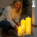 Tuanse 3 Pcs Jumbo Outdoors Christmas Flameless Candles 4 x 10/12/14 Inch Large Waterproof LED Candle with Remote Gold Reindeer Xmas Battery Operated LED Lighted for Holiday Patio Porch Lanterns Decor