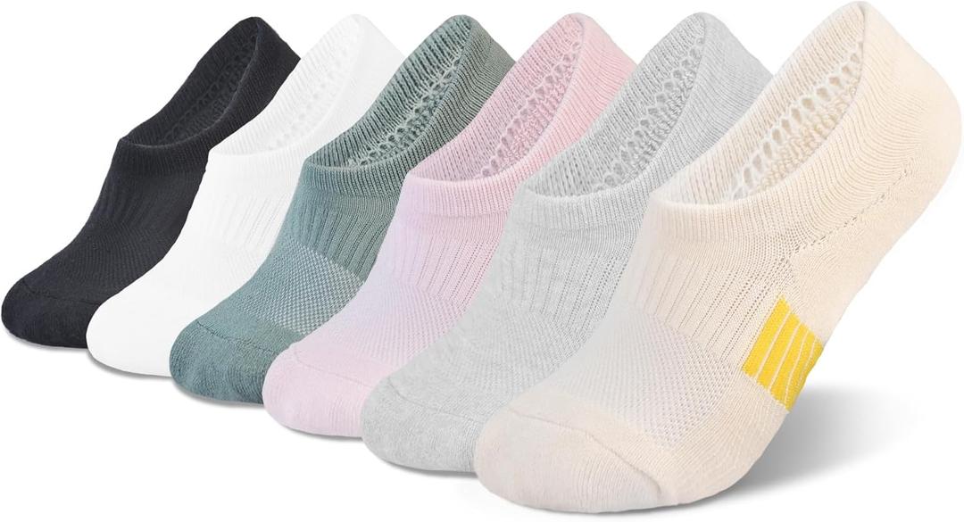 Marchare Women No Show Socks Low Cut Invisible Cushioned Socks 8-11 Ankle Athletic Sock For Women With Grips Mix (6 Pack)
