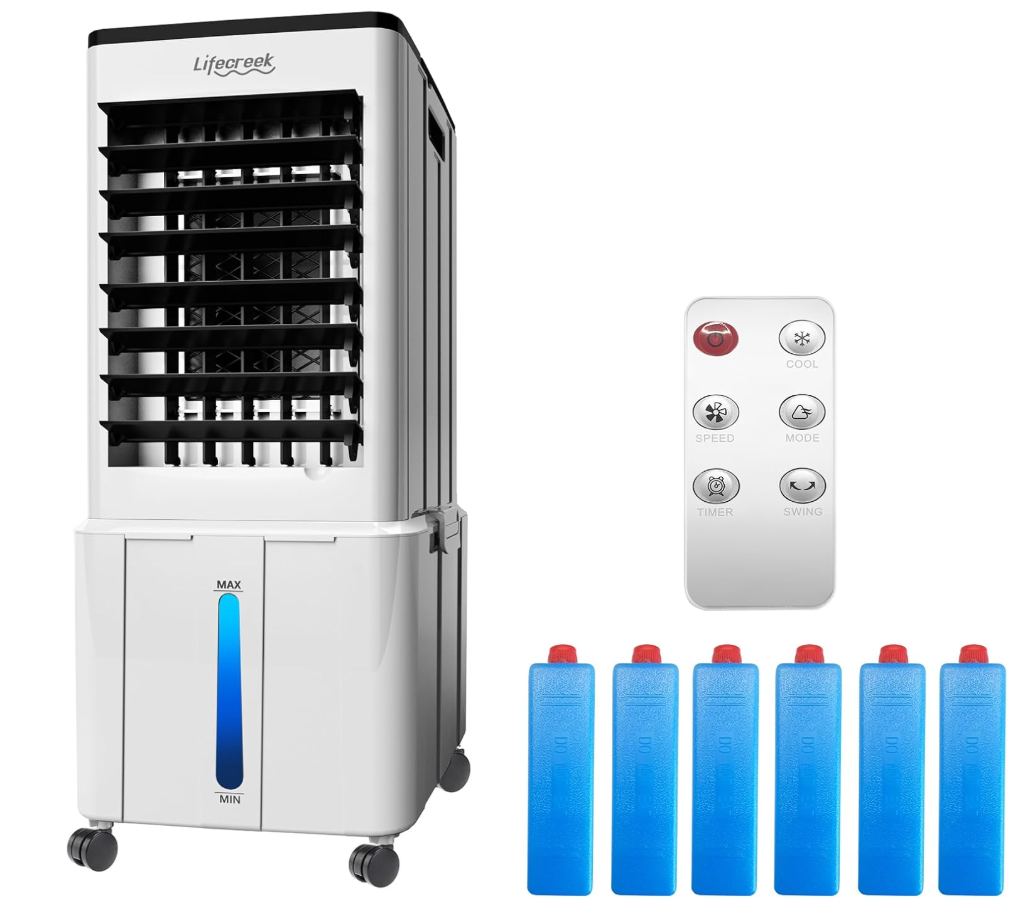 Portable Air Conditioner, 3-in-1 Evaporative Air Cooler with 3.2 Gal Water Tank, Windowless Portable AC Fan with 6 Ice Packs, Remote, 12H Timer, 3 Speeds, 4 Modes for Room Bedroom Office