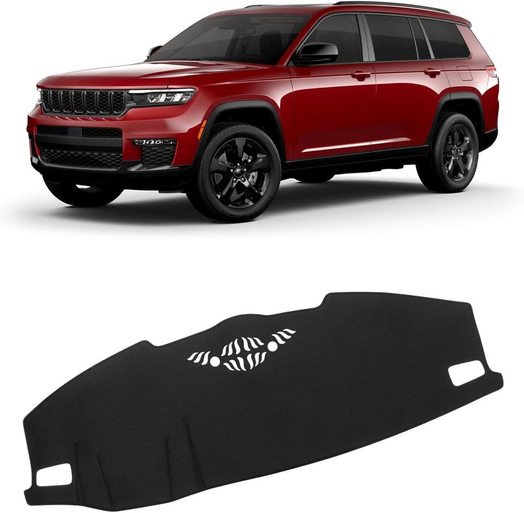 FIILINES Dash Cover for Jeep Grand Cherokee L 2021-2025(Not Fit Jeep Grand Cherokee), Dashboard Mat Cover Sunshade Nonslip Mesh Protector No Glare Black
