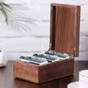 MaxGear Business Card Holder for Desk, 2.2" x 3.5" Walnut Wood Business Card Organizer, Index Cards Box Holds 300 Cards, 3 Divider Boards, Includes A-Z Tabs, Desktop Organizers for Office & Home