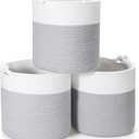 CLHMILY&Z 3 Pack Round Woven Cotton Storage Bins 11x11x11 Inch Collapsible Organizer Baskets for Cube Shelves Kids Room Closet and Home Decor Soft Durable Washable, grey
