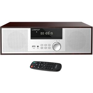 LONPOO Stereo Shelf System for Home, Vintage CD Player 40W RMS Micro Mini System with Remote Control, Bluetooth, FM Radio, USB MP3 Playback & Aux-in,Silver