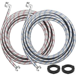Sosation 20ft Washing Machine Hoses 2 Pack with Universal 90° Elbow End for Flexible Installation,Octagon Connections Burst-proof 3/4" FHT Standard Thread Braided Stainless Steel Washer Supply Lines
