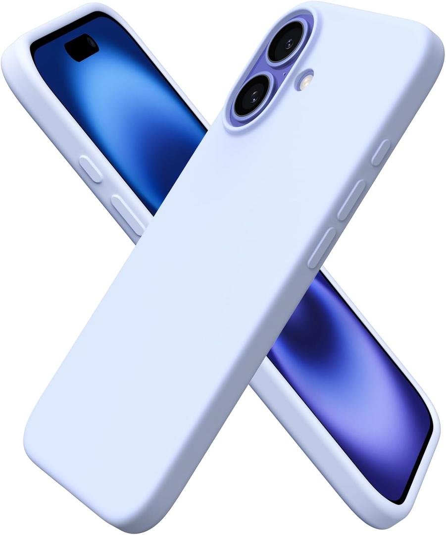 ORNARTO Compatible with iPhone 16 Case 6.1", Slim Liquid Silicone 3 Layers Full Covered Soft Gel Rubber Shockproof Phone Case, Protective Cover with Anti-Scratch Microfiber Lining-Baby Blue