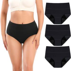 Molasus Incontinence Underwear for Women Absorbency Period Leakproof Panties (Large, Black-3pack)
