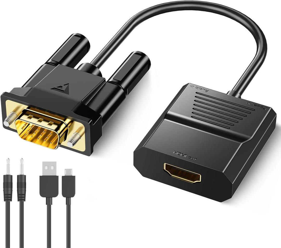 FOINNEX VGA to HDMI Adapter, 1080P Converter with USB Audio from Old Computer/Laptop/Desktop/PC VGA Source to HDMI HDTV/Monitor/Projector/Displayer, 1.5FT