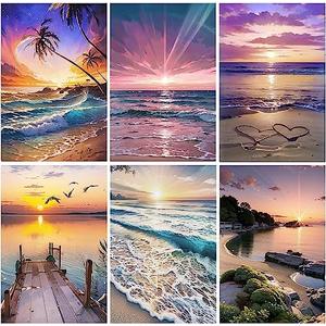 DOTSOPS Diamond Painting Kits Art Adults Painting Kit Crafts DIY 5D Diamond Art Packs Kits Full for Adults Beginner Home Wall Decoration Gift 11.8x15.7 Inches (6 Pack Beach)