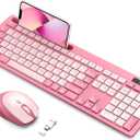 Wireless Keyboard and Mouse Combo Rose Pink, Vivefox USB A & Type C Cute Wireless Keyboard with Phone Holder, Compatible for Mac, MacBook/Air/Pro Windows Computer Heartbreaker Rose