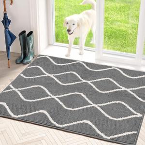 Mud Mats for Dogs Large, Dirt Trapper Mud Mats for Dogs Indoor Entrance for Food and Water Non-Slip Dog Bed Machine Washable Door Mat Indoor for Muddy Paws 35"x24" Grey (Grey Wave Pattern)