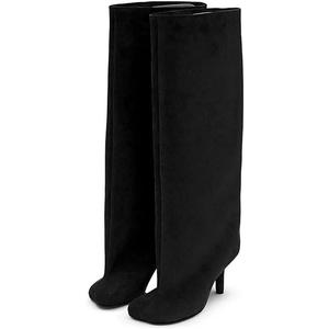 Women's Knee High Boots Nude Suede Wide Calf Stiletto Long Boots Pull On High Heel Riding Boots Fahion Dress Fall Tall Boots 8
