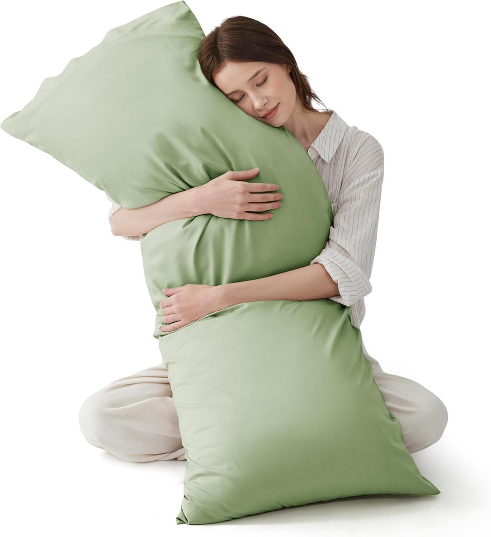 Bedsure Body Pillow Cover, Cooling Body Pillow Pillowcase for Hot Sleepers, Rayon Derived from Bamboo, Breathable & Silky Soft Long Pillow Case Cover with Envelope Closure, Sage Green, 20x54 Inches