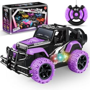 Remote Control Car for Girls 3 4-7 Birthday Gifts, Rc Truck with Cool Lights Car Toy Vehicles for Kids Indoor Outdoor Games- 1:20 Scale Off Road Rc Cars Purple