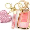 Key Fob Cover with Diamond Keychain Car Key Holder Compatible with VW Volkswagen Atlas Tiguan Passat Jetta GLI Taos Arteon Smart Remote Key Protector for Women, (Pink-Heart)