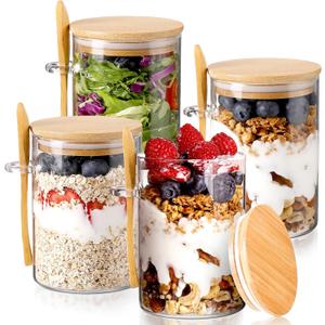 DWTS DANWEITESI Overnight Oats Containers with Lids,16oz Overnight Oats Jars 4 Pack, Oatmeal Cups,Glass Meal Prep Containers with Lids