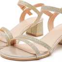 DADAWEN Women's Open Toe Ankle Strap Low Block Chunky Heels Sandals Party Wedding Dress Pumps Shoes, Size 9.5