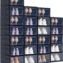 24 Pack Shoe Boxes for Closet Fit Size 9, Stackable Shoe Storage Organizers with Lids Foldable White Plastic Sneaker Containers Display Space Saving, 9.1 x 13 x 5.5 Inches(Black)