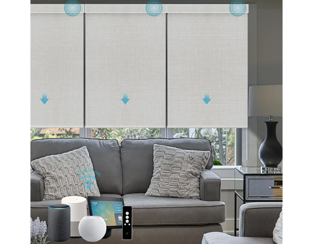 SmartWings Motorized Blinds with Remote for Windows, Matter Roller Window Shades 100% Blackout Automatic Electric Smart Blinds Compatible with Homekit, Alexa, Google Home, Vigor White