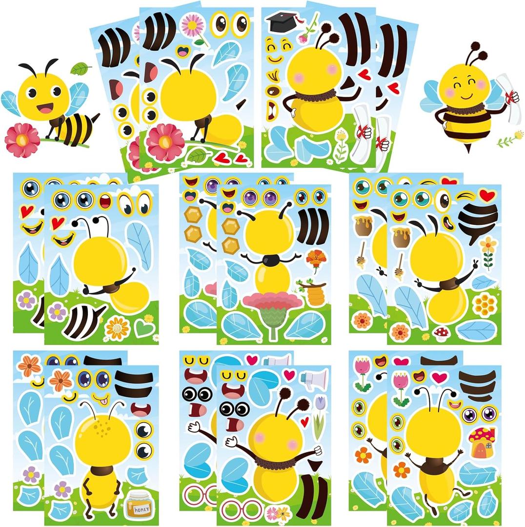 16 Pcs Make a Face Bees Stickers,DIY Your Own Cute Bee Stickers, DIY Party Favor,Classroom Rewards, Teacher Reward,Gift for Kids