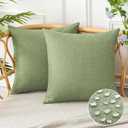UGASA Outdoor Throw Pillow Covers Pack of 2 Plaid Texture Waterproof Farmhouse Linen Decorative Square Cushion Pillows Covers for Patio Porch Outside Yard Garden Bench 16x16 Inch, Sage Green