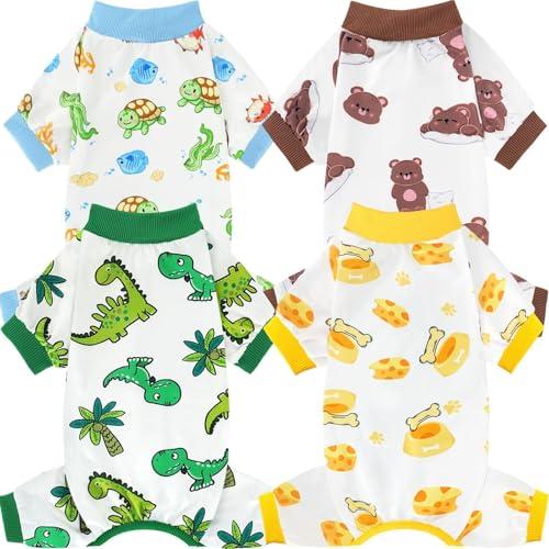 XPUDAC 4 Pack Dog Pajamas for Small Dogs, Puppy Clothes for Boy Girl Strechy Soft Pet Jumpsuit, Cat Onesie (Medium)