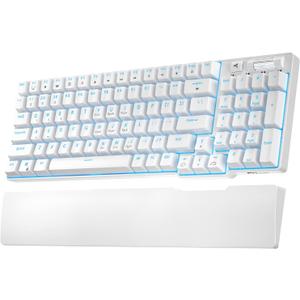 RK ROYAL KLUDGE RK96 90% Triple Mode BT5.0/2.4G/USB-C Hot Swappable Mechanical Keyboard with Magnetic Wrist Rest, 96 Keys Wireless Gaming Keyboard with Software, Blue Backlight (White)