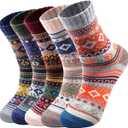 5 Pairs Wool Socks - Wool Socks for Women, Cozy Crew Socks, Warm Winter Socks for Women, Womens Vintage Socks, 6-10 (One Size)