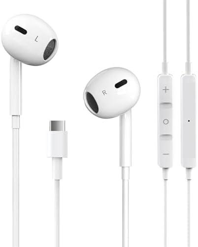 USB C Headphones for iPhone 16/15 Pro Max Plus Type C Earbuds Wired Earphones with Mic & Remote Control Noise Cancelling for iPhone 16/15 pro, iPad Pro, Galaxy S23/S22/S21/S20/Ultra Note 10/20