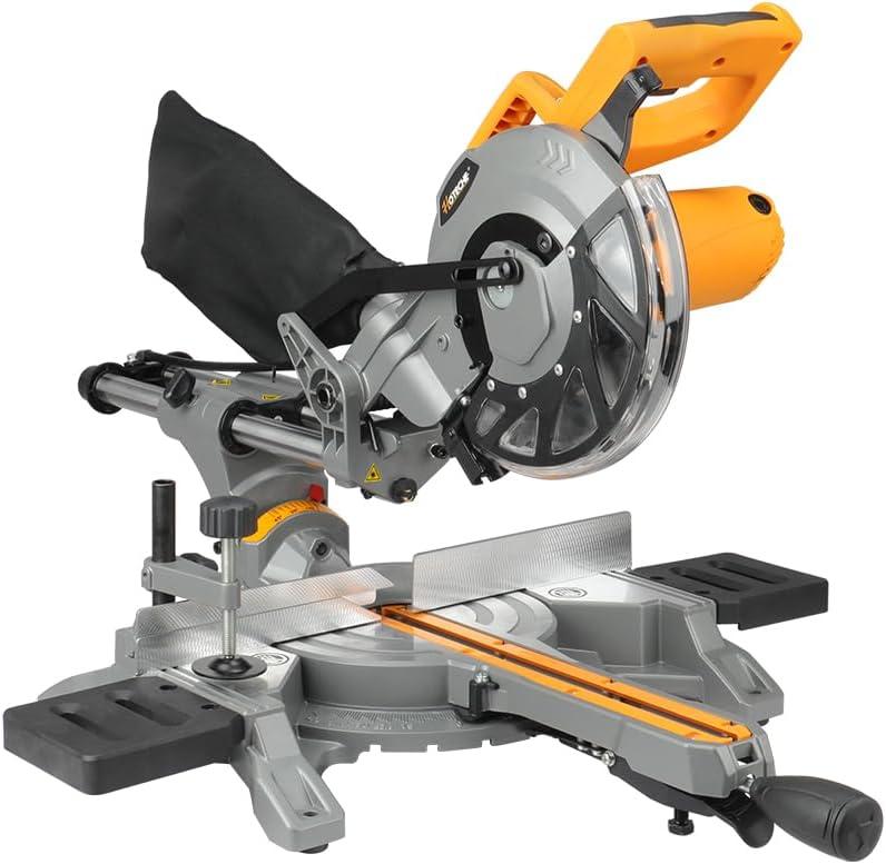 Hoteche 8-1/4-Inch Miter Saw 12.5A Sliding Compound Single Bevel Chop Saw with Laser and Blade for Wood and Metal Working
