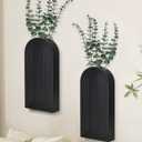 Wall Planter for Indoor Plants, Black Wall Decor for Living Room, Bathroom, Wood Wall Vases for Decor Dried Flowers and Faux Greenery, Set of 2 Modern Farmhouse Decor Hanging Planter