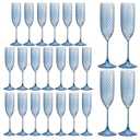 24 Pack Plastic Champagne Flutes Vintage Light Blue Goblet Champagne Glasses Unbreakable Wedding Toasting Glasses Diamond Wine Glasses Crystal Wine Cups Clear Drinking Glasses 5.5 OZ for Bridal Shower