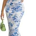 KUTUMAI Women's Summer Floral Bodycon Maxi Dress Spaghetti Strap Long Wedding Guest Baby Shower Dresses (M)