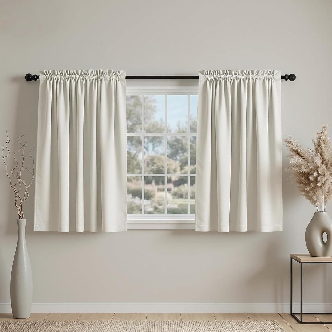 Mrs.Naturall 18x36 Inch Length Biege Curtains for Small Windows Set of 2 Panels Tier Blackout