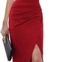 Sarin Mathews Womens One Shoulder Long Formal Dress Sexy Summer Sleeveless Bodycon Ruched Wrap Split Cocktail Dresses (Medium, 04red)