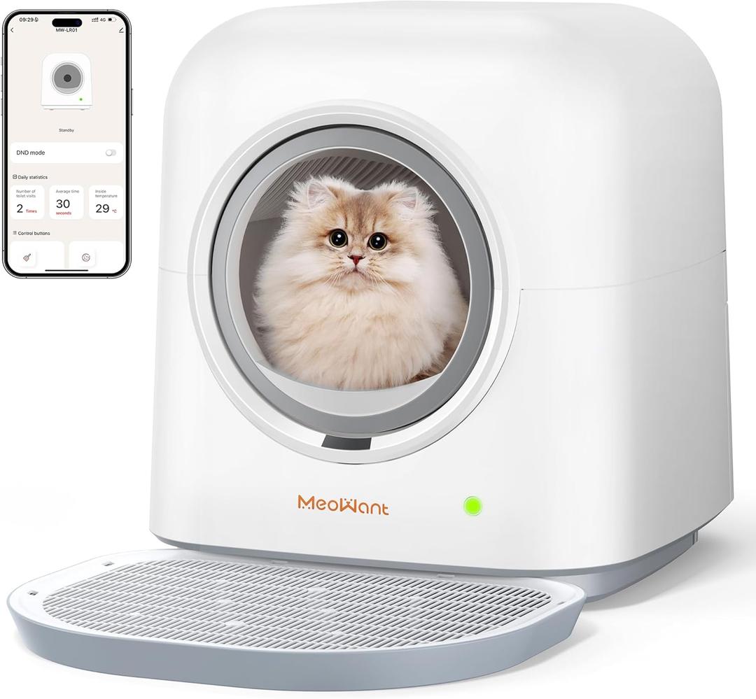 MeoWant Self Cleaning Cat Litter Box, Fully Enclosed Automatic Litter Box for Multi Cats, Ultra-Safe/APP Control/Odor Removal with Mat & Liner & Deodorizer