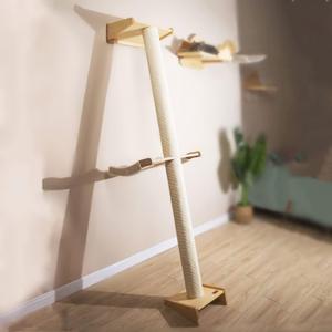 Modern 78.7 Tall Leaning Wall Sisal Cat Tree Tower Scratching Post Pillar at 70 Degree Angle with Bed Hammock Perch, Cat Climbing Pole for Window (Sisal Cover)