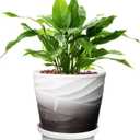 8 Inch Indoor Plant Pot with Drainage Holes and Saucers, Ceramic Planter for Plants, Succulent Orchid Flower Pots(Dark Gray+White)