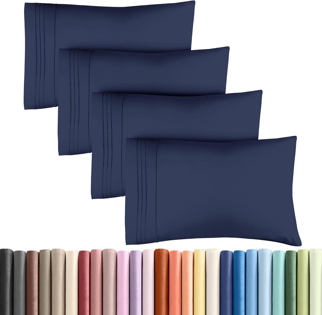 Queen Pillow Cases Set of 4 - Ultra Soft Hotel Quality Pillowcase Covers - Comfy, Cozy & Wrinkle Free - Shrinkage, Stain & Fade Resistant - Machine Washable Pillow Protectors - 4 Piece Set - Navy Blue