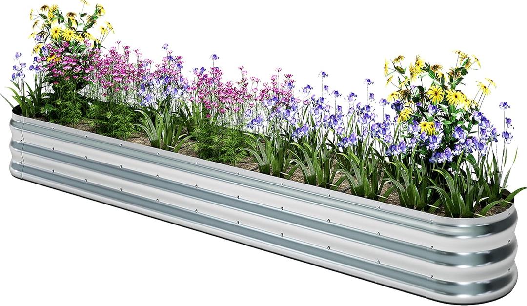 KFN Galvanized Raised Garden Bed,Raised Garden Bed Kit-Oval Metal Flower Box,Large Planter Vegetable Box Outdoor,Planting for Vegetables,Flower,Herb,12FT,0.7mm (12x1.8x0.8ft(1pcs), Sliver)