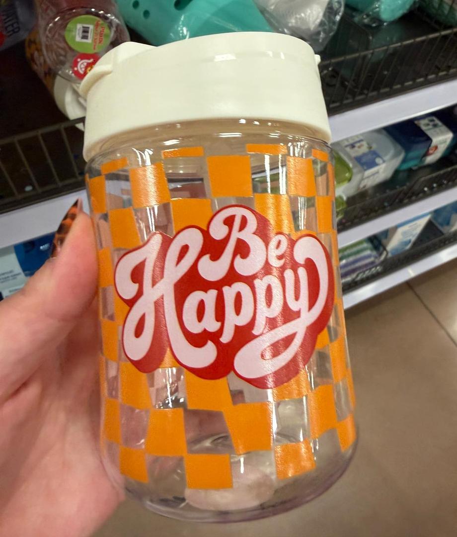 "Be Happy" Plastic Sipper & Straw
