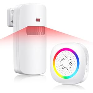 Wireless Motion Sensor Door Chime, Fast Detection PIR Entry Alert(10S Interval Alarm) with 61 Chimes, 5 Volume Levels, RGB Light Indicator, Easy Install for Business, Home, Store, Elderly, Visitors
